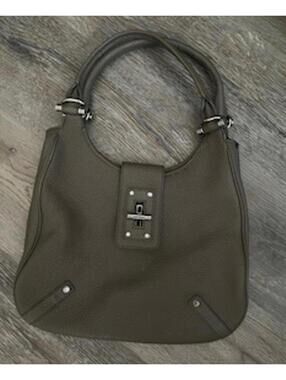 Banana Republic Gray Pebbled Leather Shoulder Bag with Silver Hardware